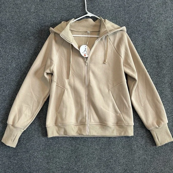 *NWT *Anrabess Women's Full-Zip Hoodie With Collar ~ Khaki~Size Large (MSRP $30) - Picture 5 of 15